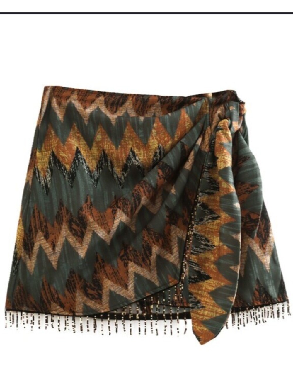 MICAS brown teal Chevron mini wrap skirt sz S NWT